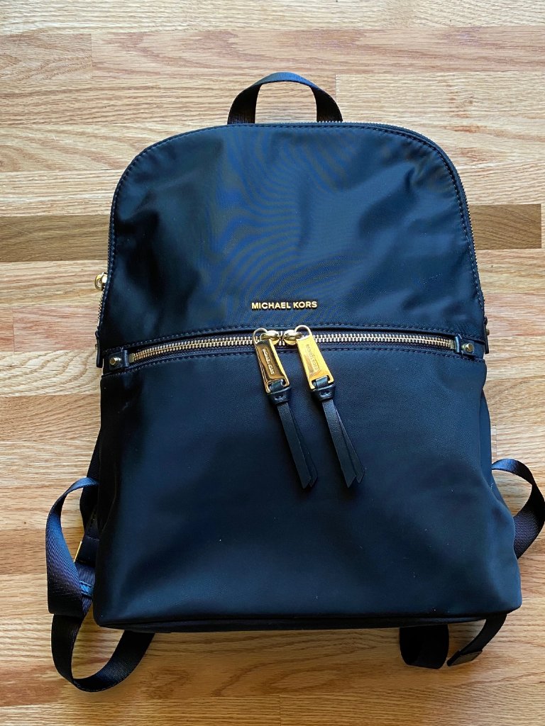 Michael Kors Mk Polly Nylon Black Slim Backpack With Gold Details